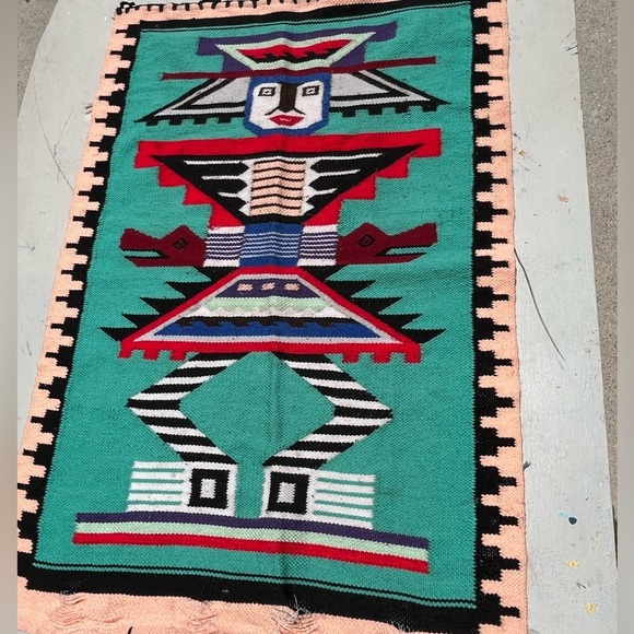 Native American Rug Multicolor Aztec Area Woven Mayan Turquoise Hippie BOHO - Picture 5 of 12